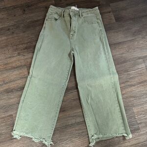 Risen Stylish Cropped Green Women's Jeans